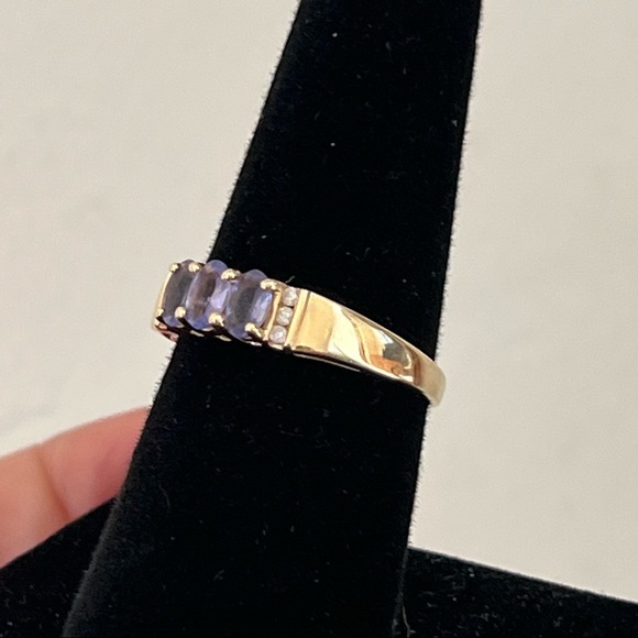 14k Solid Yellow Gold Amethyst Diamond Ring Sz 7 - Picture 4 of 6